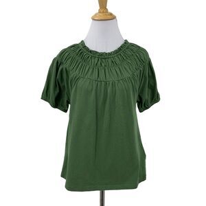 J Crew Circle Smocked Tee Womens XS Extra Small Avocado Keyhole Short Sleeve